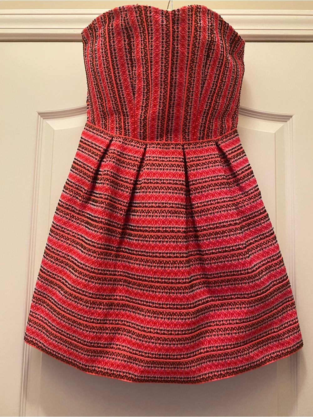 Girls Strapless Pink Patterned Party Dress
